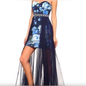 SOCIAL CODE Strapless Sweetheart Neckline Floral Jeweled Maci Dress